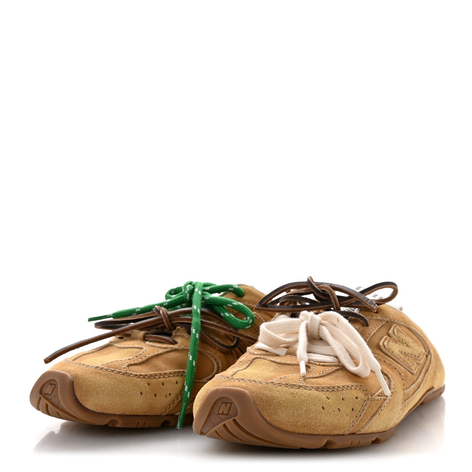 X NEW BALANCE Faded Suede Calfskin 530 SL Slip-On Mules 39 Ecru