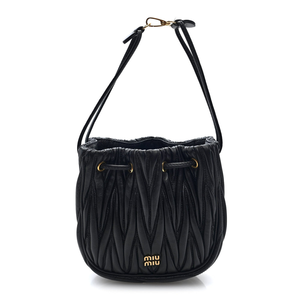 Nappa Matelasse Mini Drawstring Bucket Bag Black