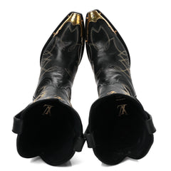Calfskin LV Texan Mens Rider Boots 7.5 Black Gold