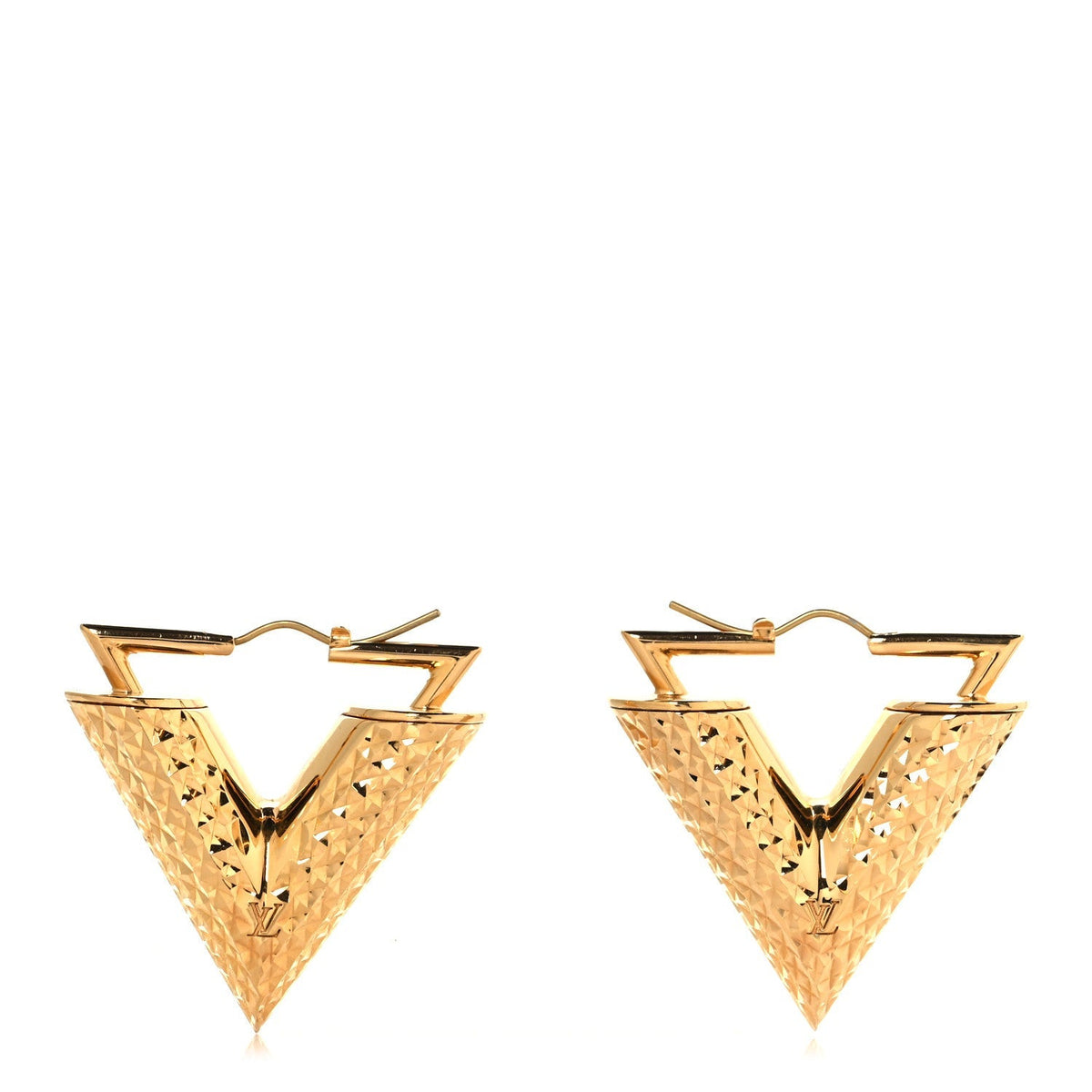 Brass Guilloche Essential V Earrings Gold