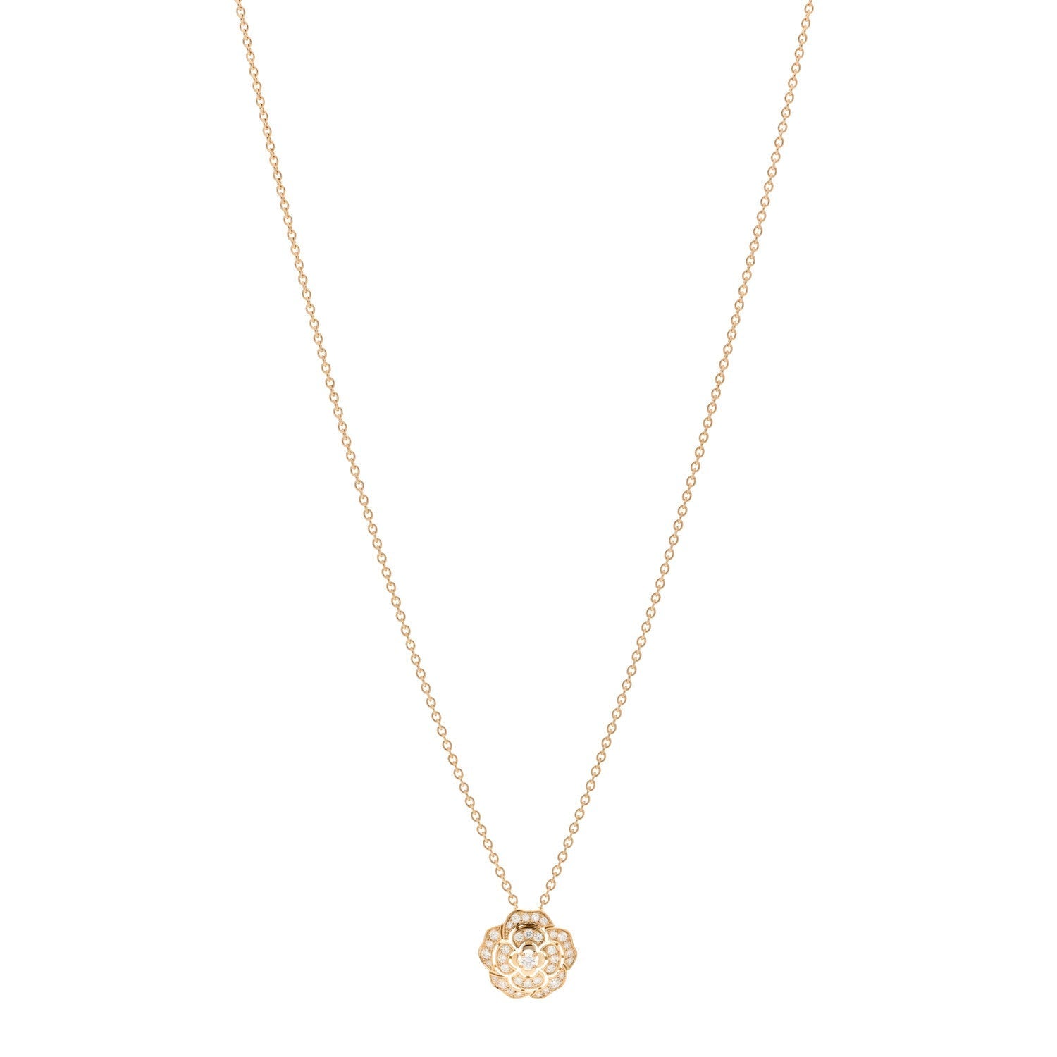 18K Yellow Gold Diamond Bouton de Camelia Pendant Necklace