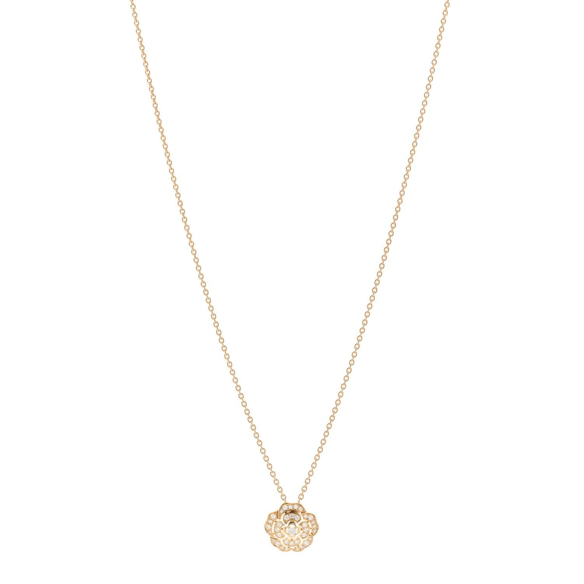 18K Yellow Gold Diamond Bouton de Camelia Pendant Necklace