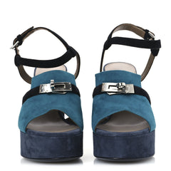 Suede Goatskin Calas Sandals 37.5 Vert Oxford Bleu Celeste Black
