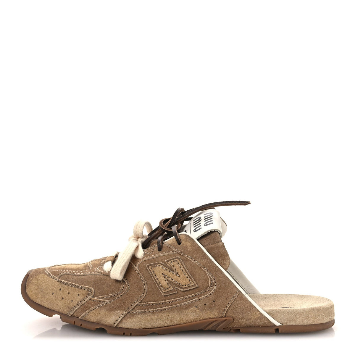 X NEW BALANCE Faded Suede Calfskin 530 SL Slip-On Mules 40 Ecru