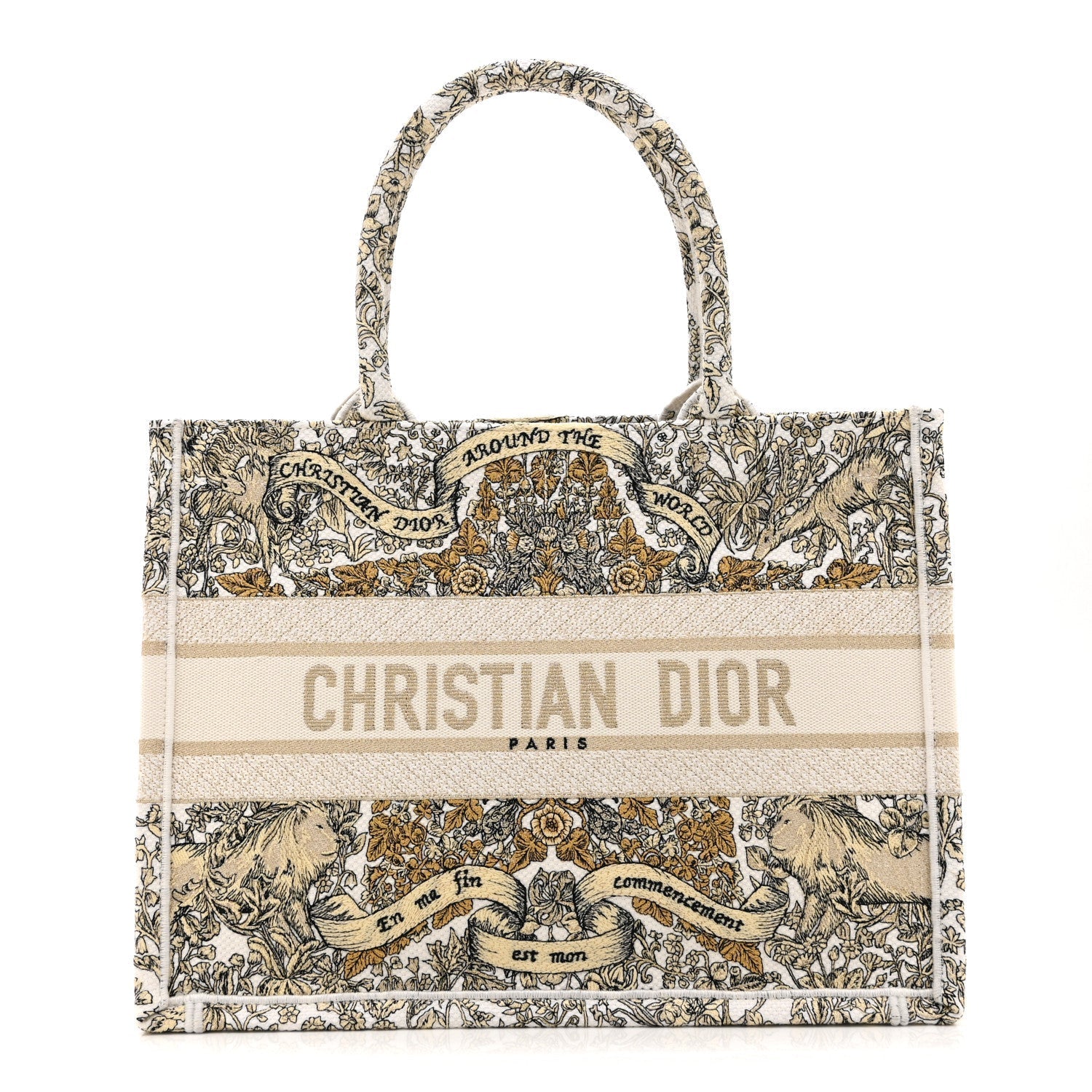 Canvas Embroidered Medium Around The World Book Tote Gold
