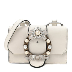 Goatskin Madras Soft Calf Crystal Embellished Shoulder Bag Bianco