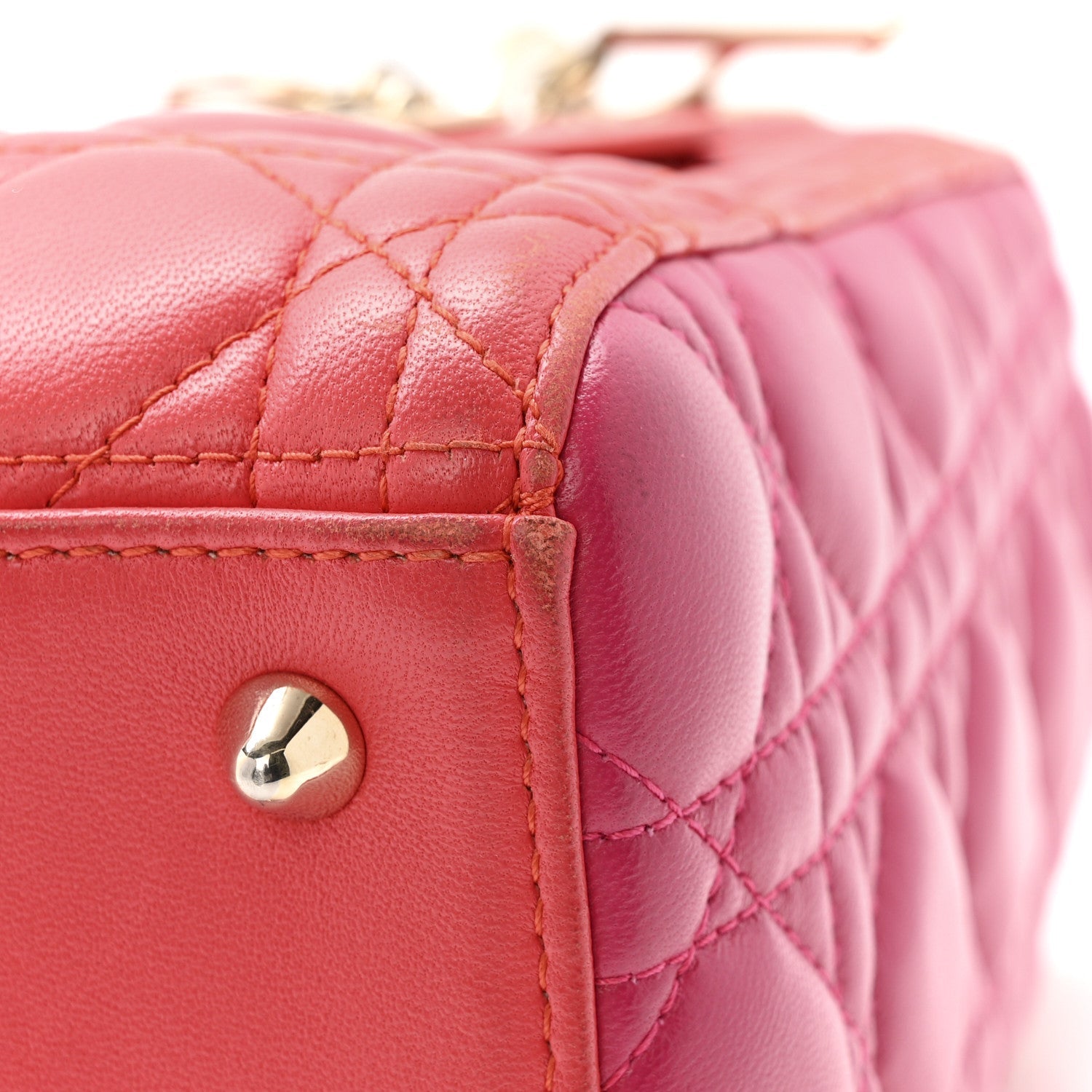 Lambskin Cannage Medium Bi-Color Lady Dior Orange Fuchsia