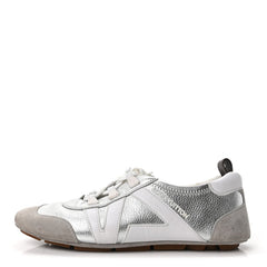 Metallic Grained Calfskin Womens LV Sneakerina 38 Silver