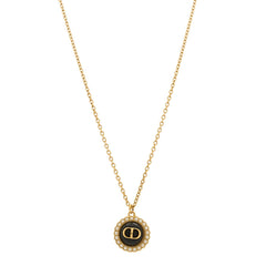 Metal Pearl CD Necklace Gold Black