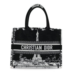 Canvas Embroidered Medium Paris Book Tote Black White