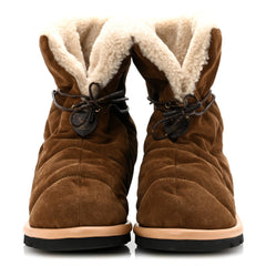 Suede Shearling Quilted Flat Ankle Boot 38 Beige