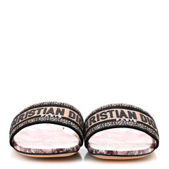 Canvas Rose Mutabilis Embroidered Dway Flat Slide Sandals 39 Fard Black