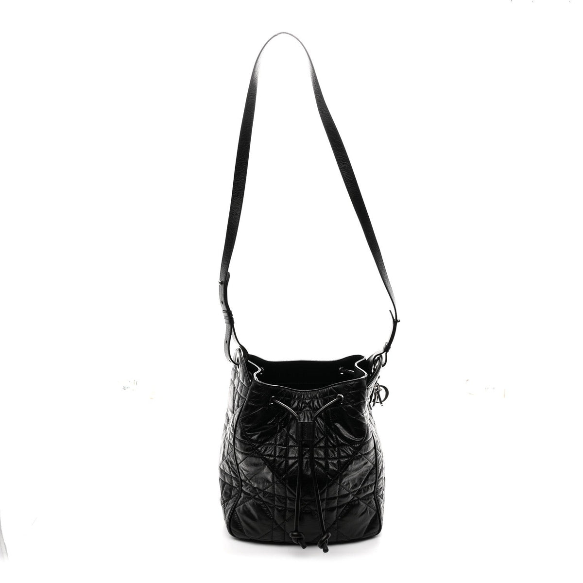 Crinkled Calfskin Macrocannage Medium D-Motion Bag Black