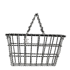 Brass Calfskin Medium Grocery By Chanel Shopping Basket Silver