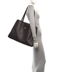 Grained Calfskin Large Shopping Bag Brown
