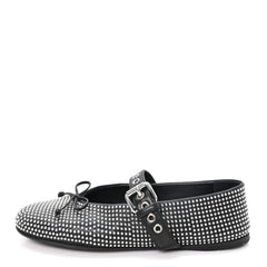 Calfskin Studded Mary Jane Ballerina Flats 36.5 Black