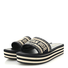 Canvas Embroidered D-Way Platform Sandals 39.5 Deep Blue