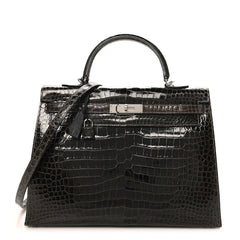 Shiny Porosus Crocodile Kelly Sellier 35 Graphite