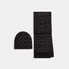 Coach Outlet Signature Metallic Beanie And Muffler Gift Set