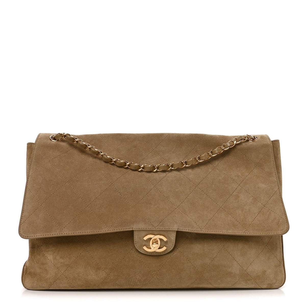 Suede Calfskin Souplissimo Maxi Flap Dark Beige
