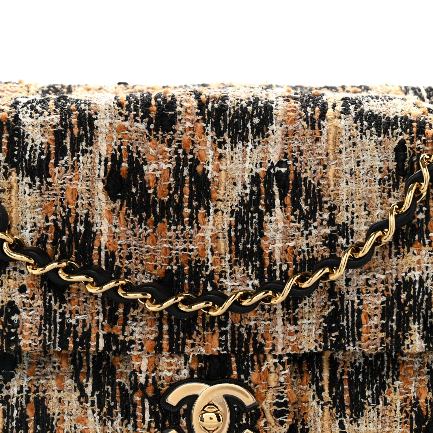 Tweed Mixed Fibers Leopard Print Small Souplissimo Maxi Flap Brown Black White