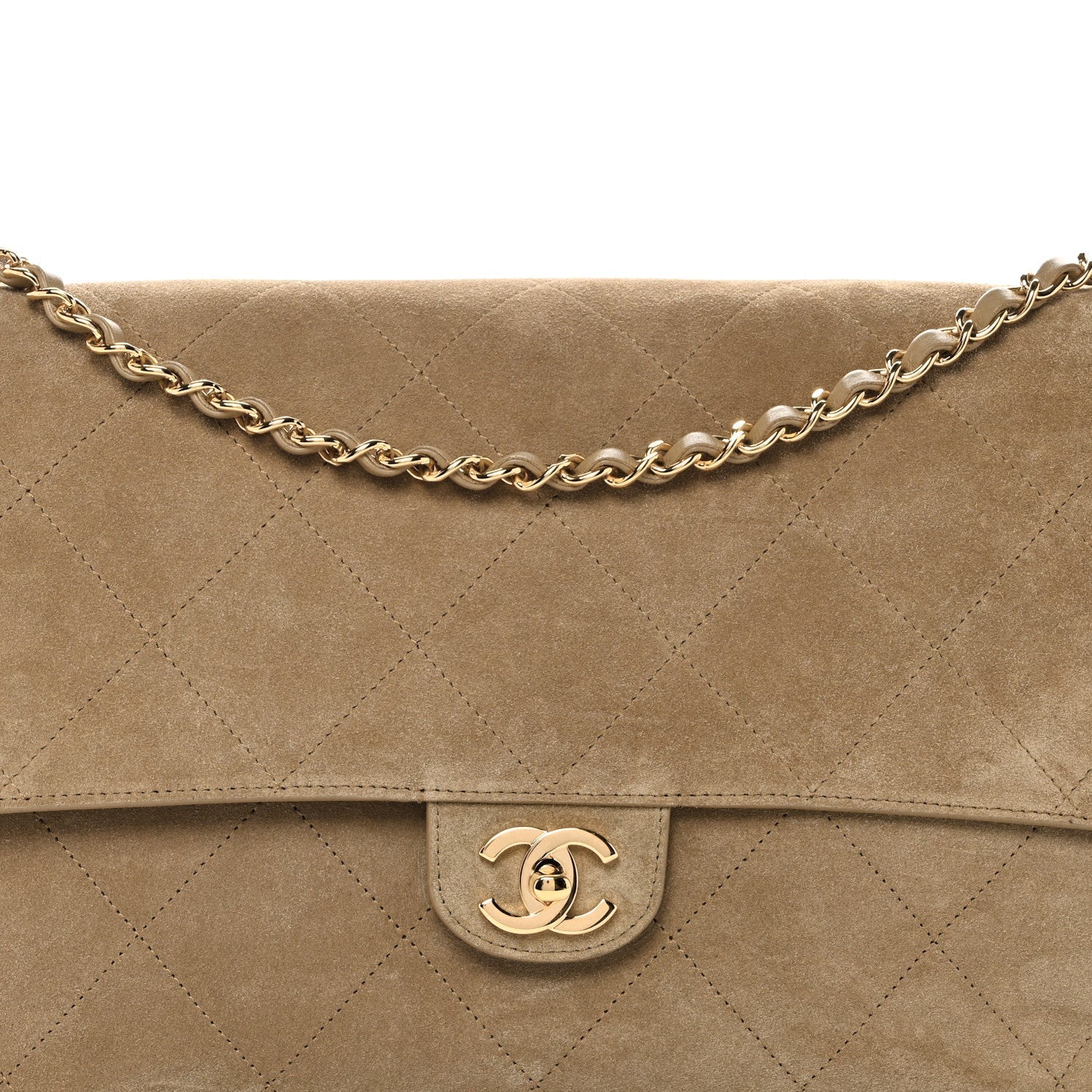 Suede Calfskin Souplissimo Maxi Flap Dark Beige