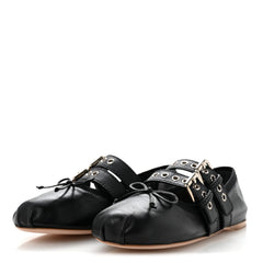 Nappa Vitello Nevada Double Buckle Ballerina Flats 36 Black