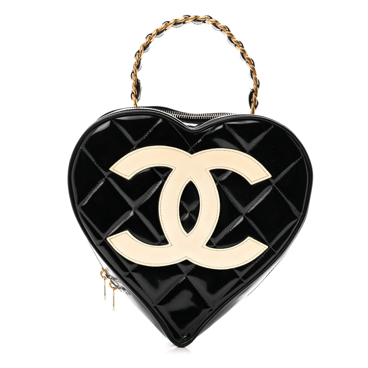 Patent Quilted CC Barbie Heart Vanity Case Black