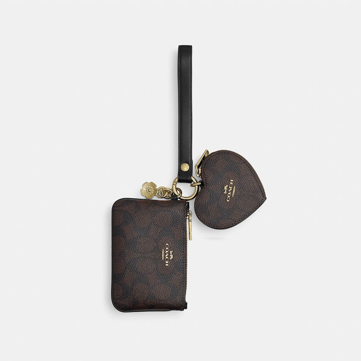 Coach Outlet Wristlet And Heart Pouch In Signature Canvas With Charm