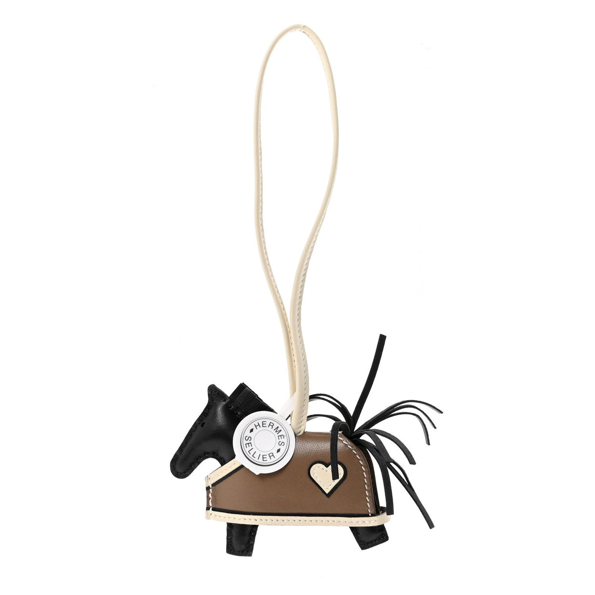 Milo Lambskin Grigri Rodeo Robeo Coeur Bag Charm PM Black Craie Etoupe