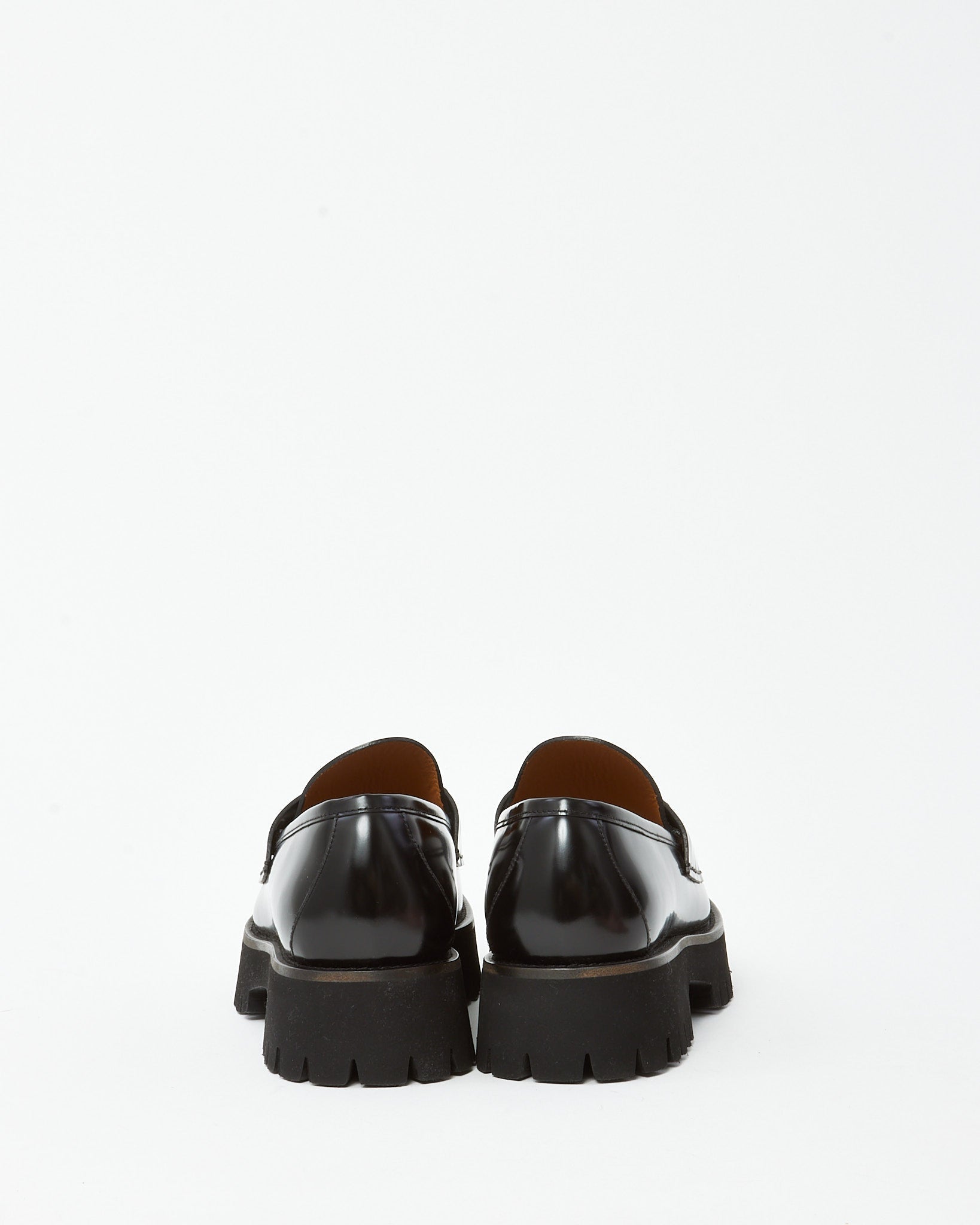 Gucci Black Leather SHW Horsebit Lug Sole Loafers - 41.5