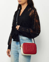 Gucci Red/Cream/Black Tri-Color Pebbled Calfskin Leather GG Soho Disco Crossbody Bag