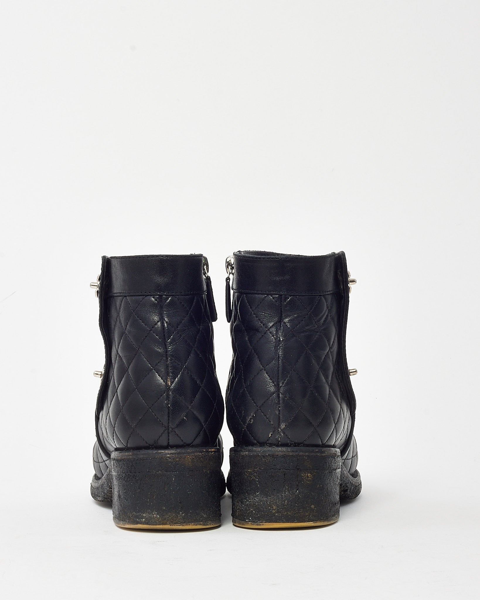 Chanel Black Quilted Leather CC Logo Short Zip Boots - 38