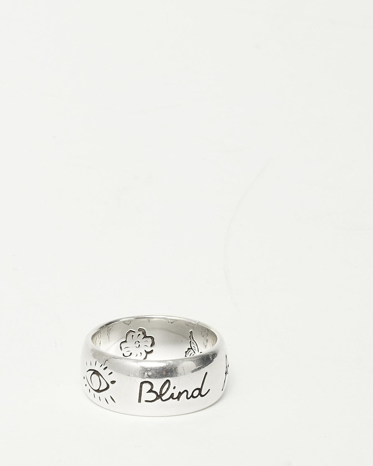 Gucci Sterling Silver "Blind For Love" Ring -  Size 17 / US 8
