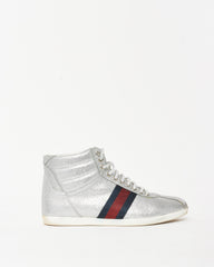 Gucci Silver Glitter Web High-Top Sneakers - 7.5 MEN