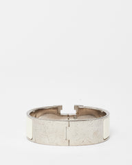 Hermès Silver White Enamel Wide Clic Clac H Bracelet - GM