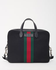 Gucci Black Techno Canvas Web Top Handle Briefcase with Strap