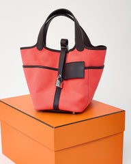 Hermès Pink Rose Texas Canvas and Rouge Sellier Leather Cargo Picotin Lock 18