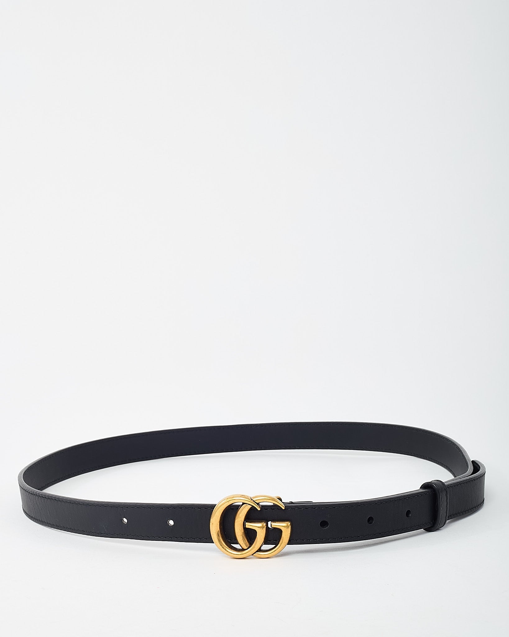 Gucci Black Leather GHW Thin GG Marmont Belt - 85/34