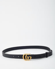 Gucci Black Leather GHW Thin GG Marmont Belt - 85/34