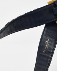 Dior Navy and White Monogram Oblique Jacquard Canvas Gold D DiorQuake Belt - 85