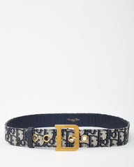 Dior Navy and White Monogram Oblique Jacquard Canvas Gold D DiorQuake Belt - 85