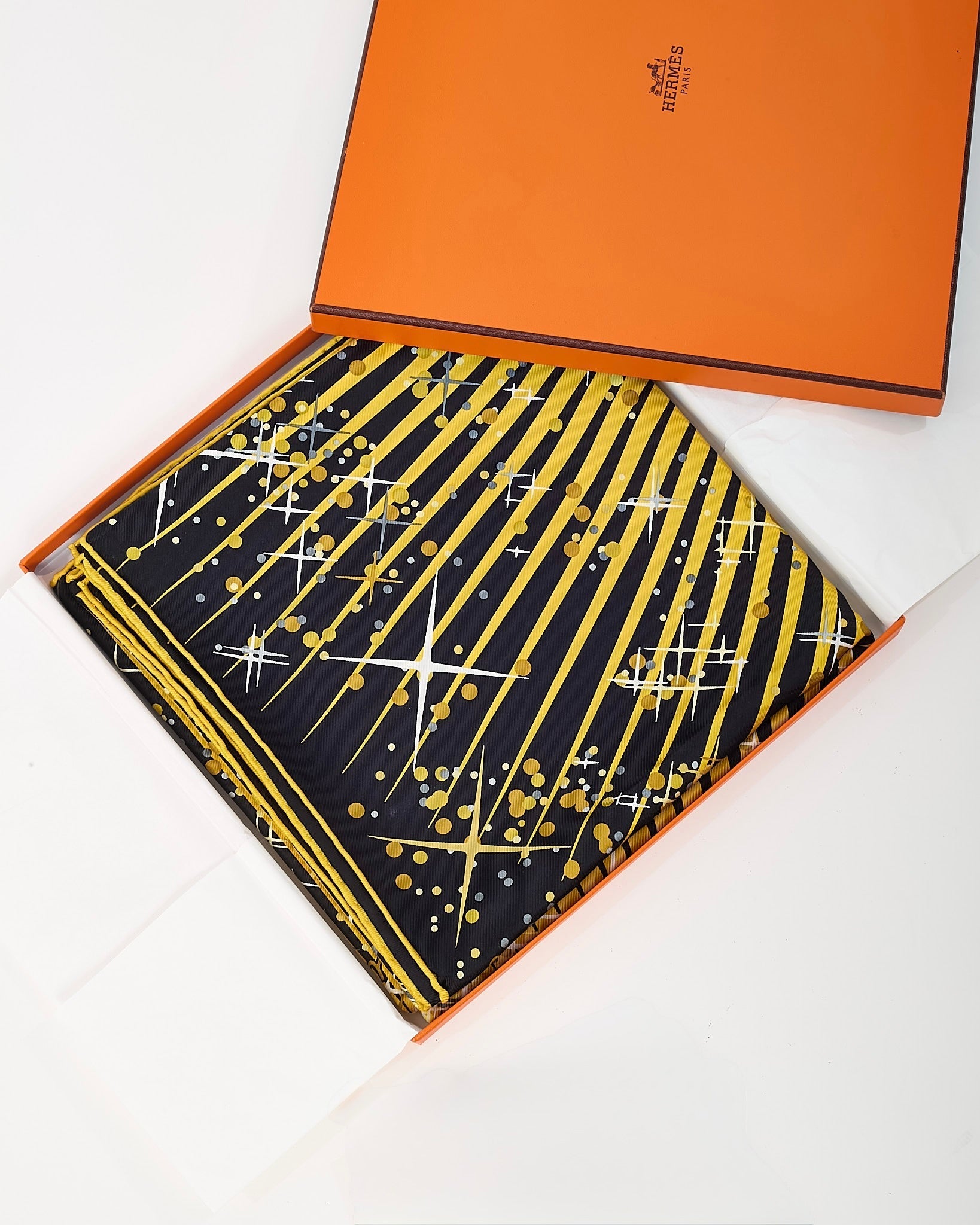 Hermès Black and Gold Multi "Magic Kelly" Silk Printed 90cm Scarf