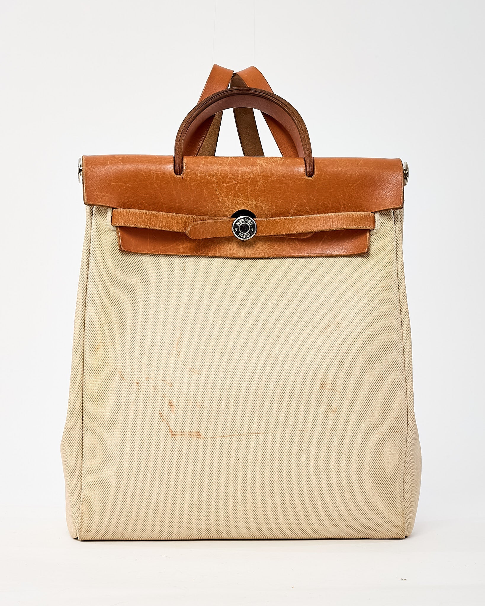 Hermès Beige Natural Toile Vache Calfskin Herbag 30 PM Backpack