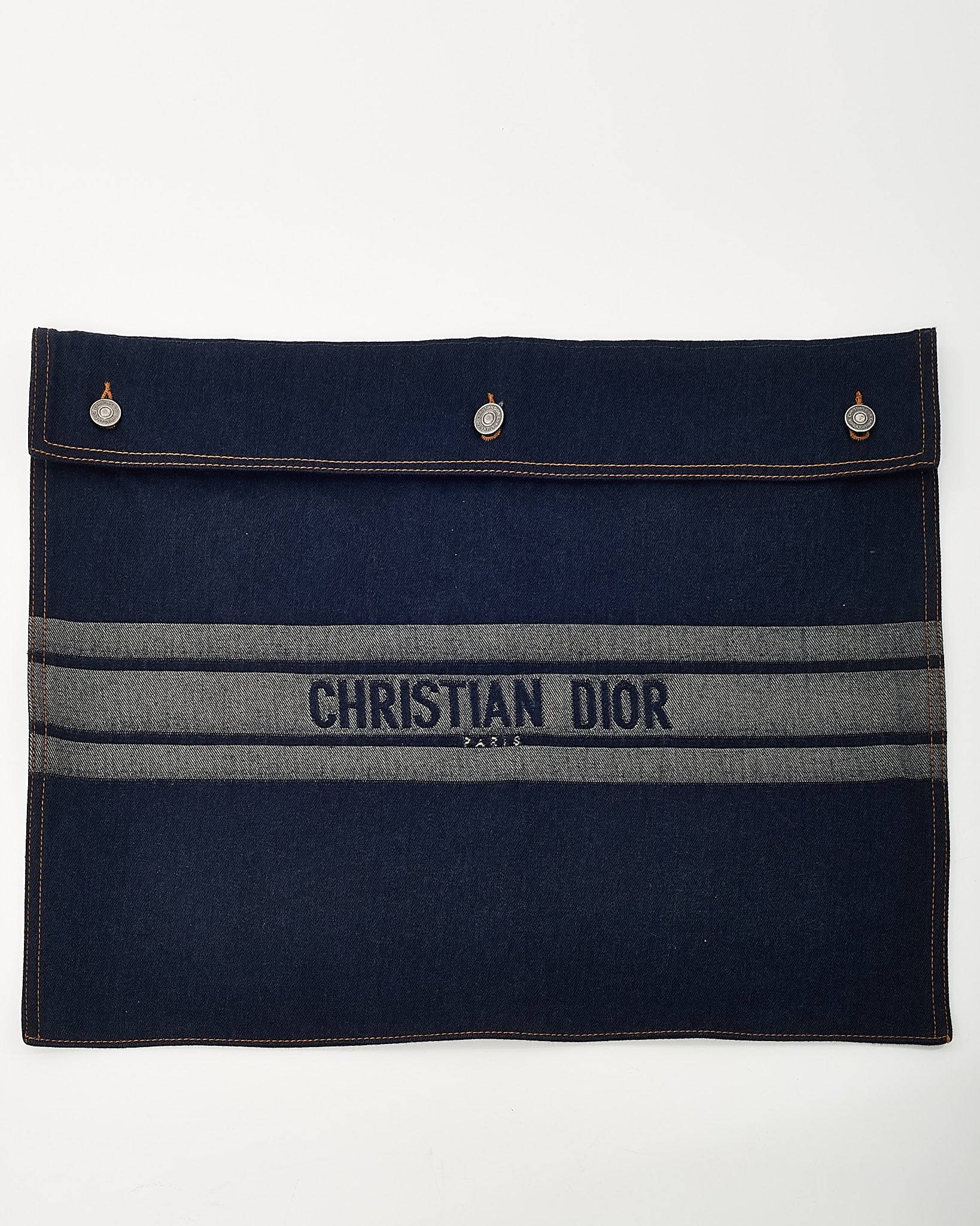 Dior Blue Denim Christian Dior Embroidered Logo Pouch