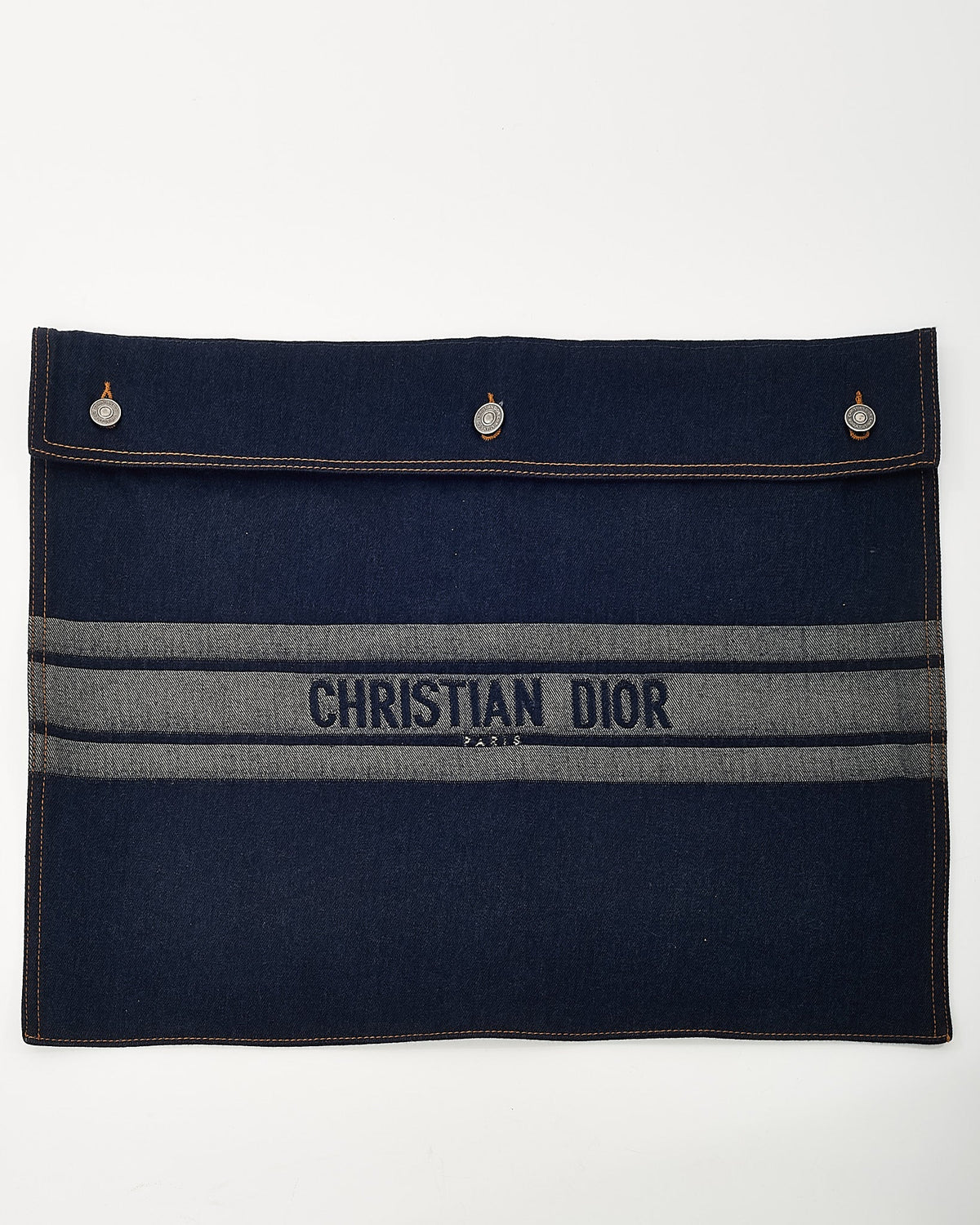 Dior Blue Denim Christian Dior Embroidered Logo Pouch