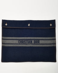 Dior Blue Denim Christian Dior Embroidered Logo Pouch