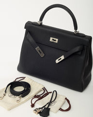 Hermès Black Togo Leather Kelly Retourne 32 Handbag PHW