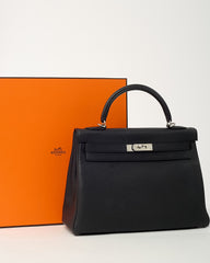 Hermès Black Togo Leather Kelly Retourne 32 Handbag PHW