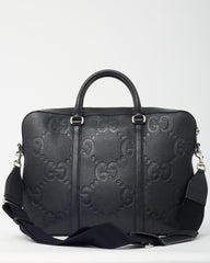 Gucci Black Jumbo GG Monogram Embossed Leather Briefcase with Strap